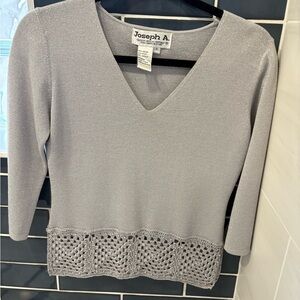 Joseph A. Metallic Silver V-Neck Top